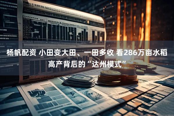 杨帆配资 小田变大田、一田多收 看286万亩水稻高产背后的“达州模式”