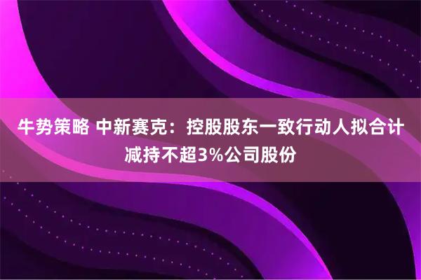 牛势策略 中新赛克：控股股东一致行动人拟合计减持不超3%公司股份